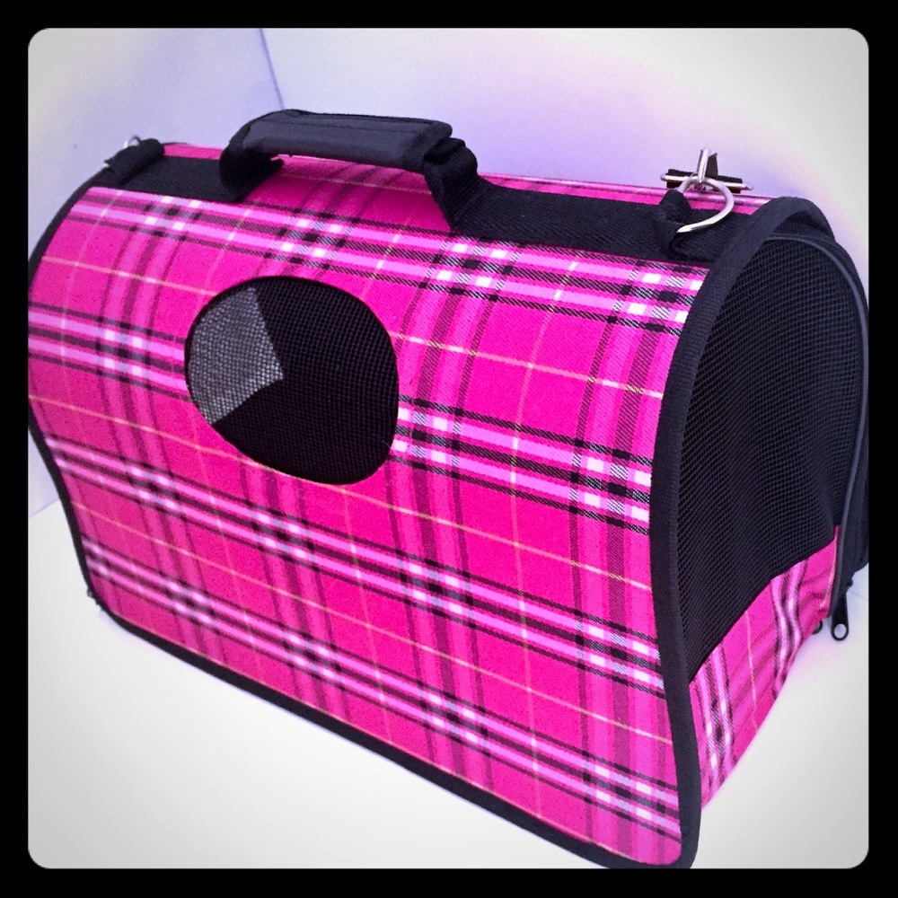 Beautiful Pink Plaid Pet Carrier (small dogs/cats)